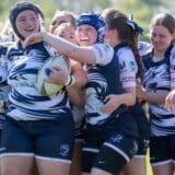 Shannon Stephens celebrates the final try